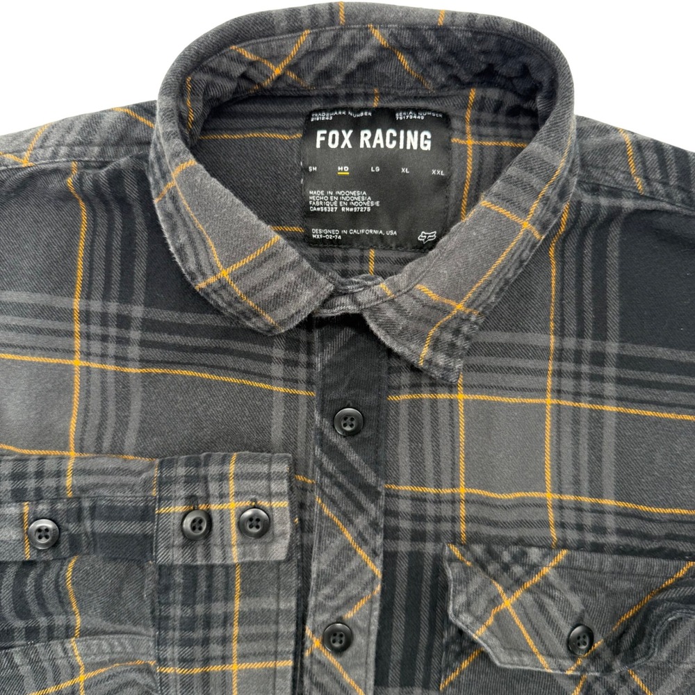 Fox Racing Flannel Shirt Mens‎ Medium Grey Black Plaid Long Sleeve Button Up MX